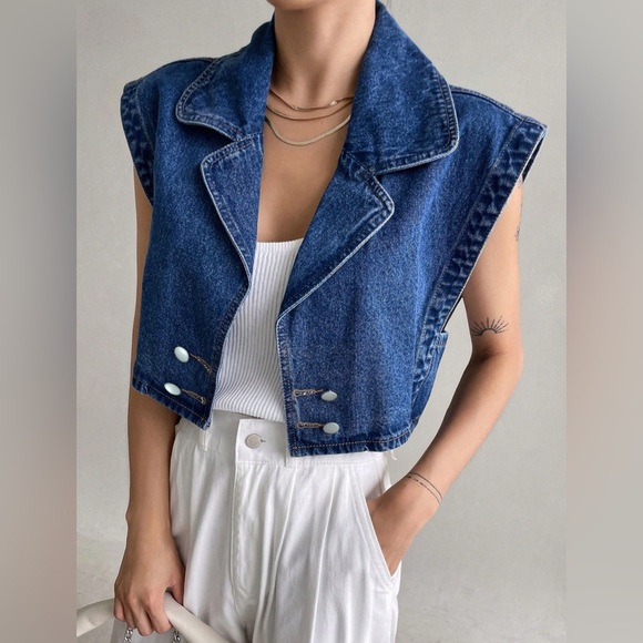 Blue Casual Womens Batwing Sleeve Double Breasted Denim Shirt - Picture 3 of 14